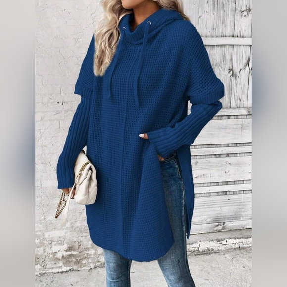 Hooded Split Hem Sweater - Picture 1 of 4